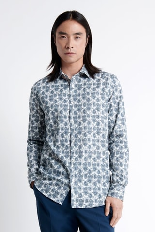 Camisa slim fit - Azul pato y blanco