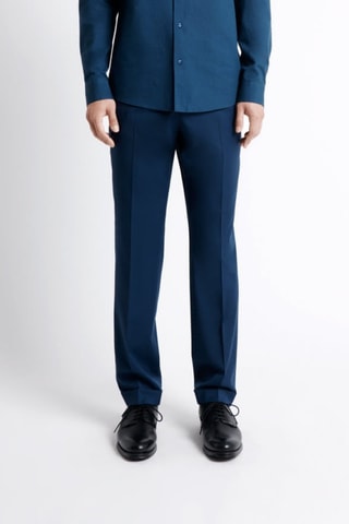 Pantalón regular fit de traje de lana - Azul pato