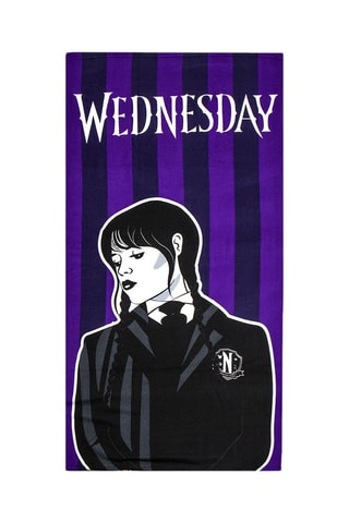 Asciugamano Mercoledì Addams - 70 x 140 cm - Bianco, nero e viola