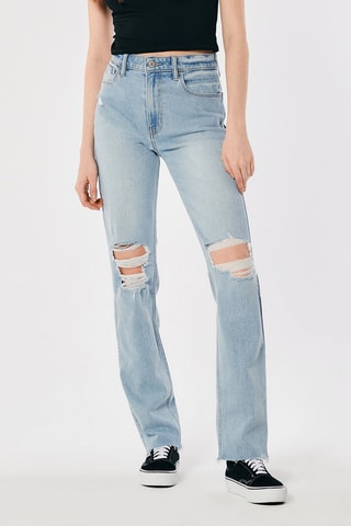 Jeans Hoge Taille Straight Cut - Blauw