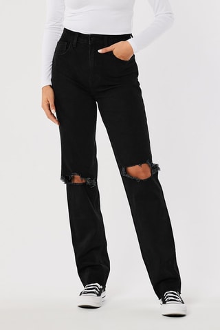 Jeans Hoge Taille Straight Cut - Zwart