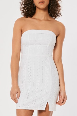Strapless jurk met borduursels - Wit