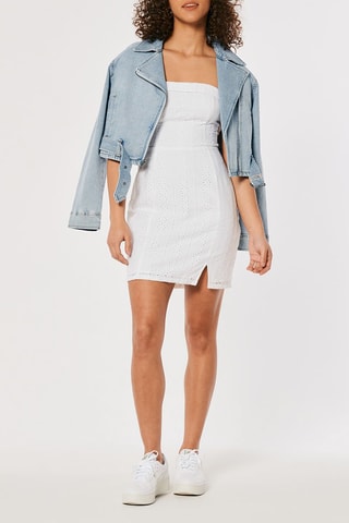 Strapless jurk met borduursels - Wit