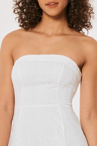Strapless jurk met borduursels - Wit