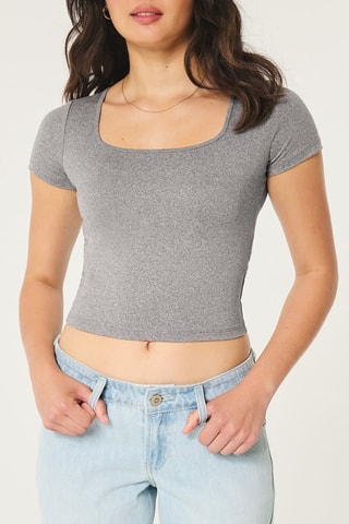 Cropped T-shirt - Gemêleerd Grijs