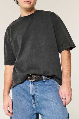 T-shirt Boxy - Gemêleerd Zwart