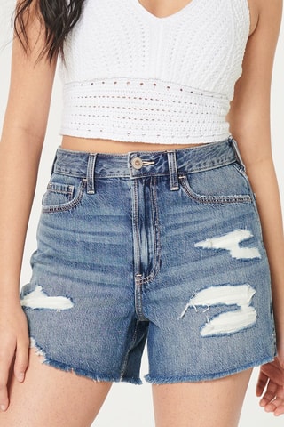 Spijkershort met Hoge Taille - Marineblauw
