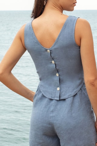 Mouwloze Linnen Playsuit - Blauw