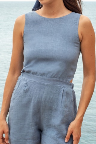 Mouwloze Linnen Playsuit - Blauw