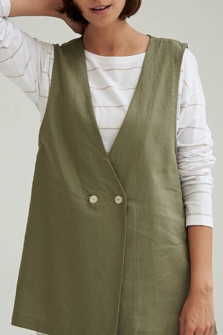 Lang Mouwloos Linnen Vest - Groen