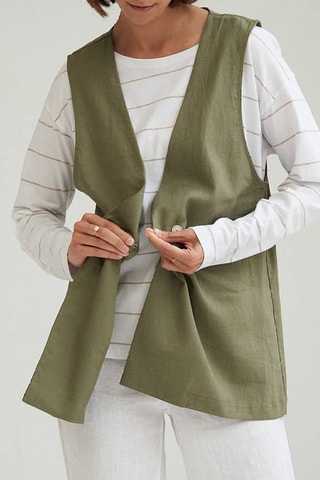Lang Mouwloos Linnen Vest - Groen