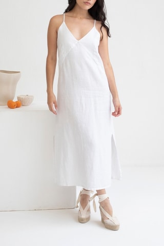 Mouwloze Linnen Midi-jurk - Wit