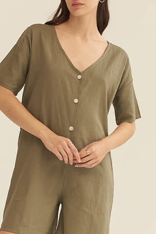 Playsuit van Linnen - Groen