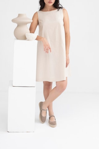Mouwloze Linnen Trapeziumjurk - Beige