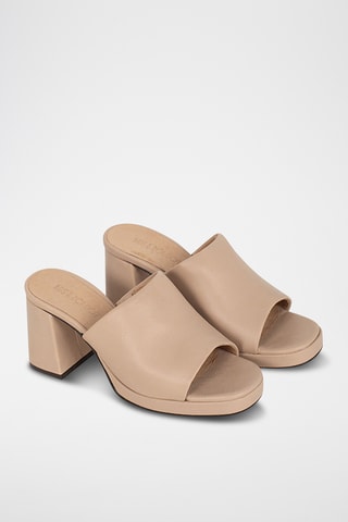 Leren Muiltjes met Hak - Beige