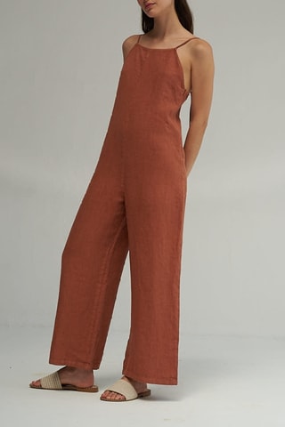 Mouwloze Linnen Jumpsuit - Bruin