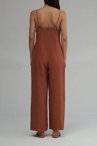 Mouwloze Linnen Jumpsuit - Bruin