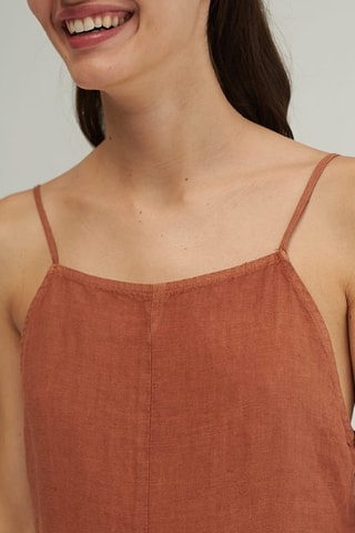 Mouwloze Linnen Jumpsuit - Bruin