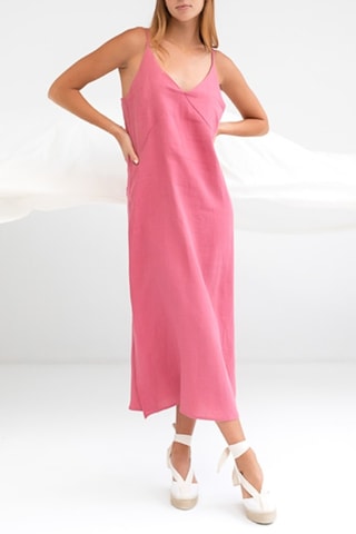 Mouwloze Linnen Midi-jurk - Roze