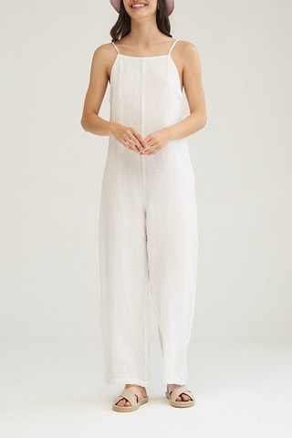 Mouwloze Linnen Jumpsuit - Wit