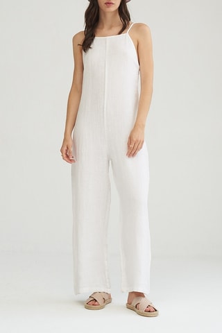 Mouwloze Linnen Jumpsuit - Wit