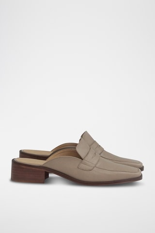 Leren en Houten Muiltjes met Hak - Beige