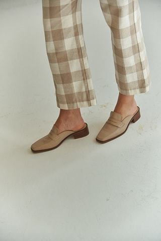 Leren en Houten Muiltjes met Hak - Beige