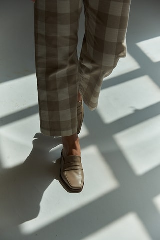 Leren en Houten Muiltjes met Hak - Beige