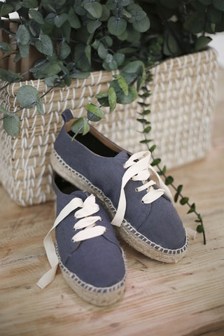 Linnen Wedge Sneakers - Blauw