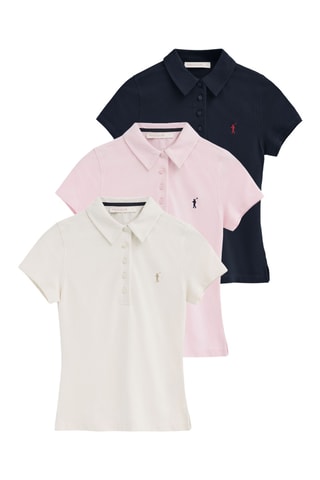 3 Polo's Slim Fit - Wit, lichtroze en marineblauw