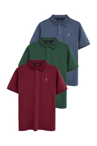 3 Polo's Regular Fit - Bordeauxrood, groen en blauw