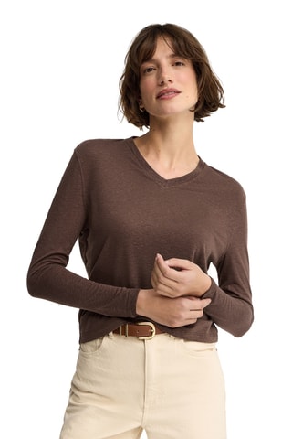 Linnen T-shirt Regular - Bruin