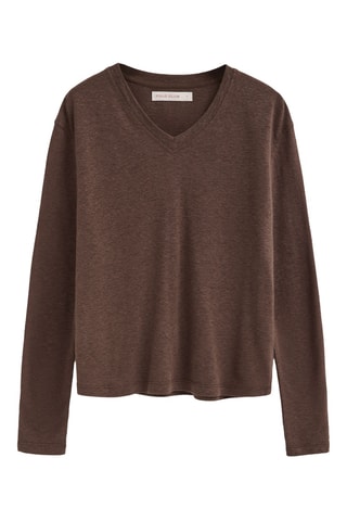 Linnen T-shirt Regular - Bruin