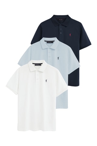 3 Polo's Regular Fit - Wit, hemelsblauw en marineblauw