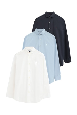3 Overhemden Slim Fit - Wit, lichtblauw en marineblauw