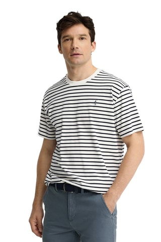 T-shirt Loose - Ecru en marineblauw