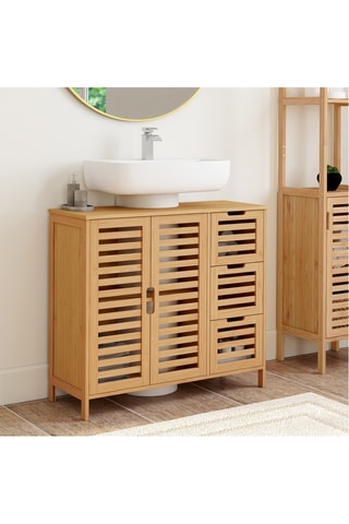 Mueble de cuarto de baño 2 puertas de bambú Maya - 70 x 30 x 65 cm