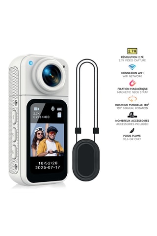 Body cam Eko - Modello Magnetix - Bianco - 2,7 K - Wi-Fi - 180°