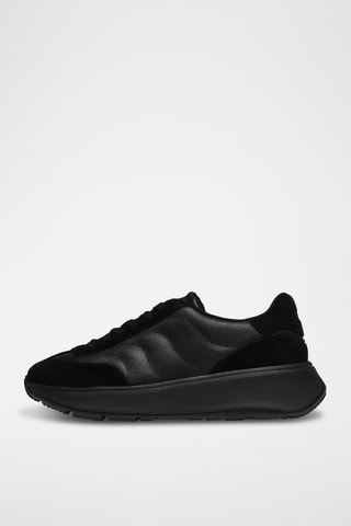 Sneakers com plataforma em couro - Preto