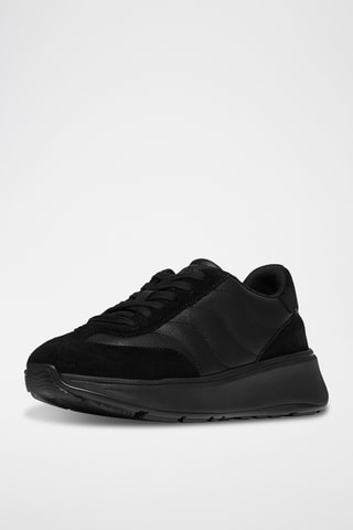 Sneakers com plataforma em couro - Preto