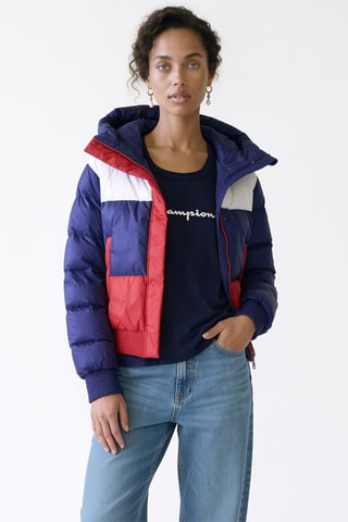 Gewatteerde jas met capuchon - Marineblauw en Wit