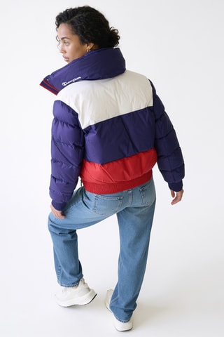 Gewatteerde jas met capuchon - Marineblauw en Wit
