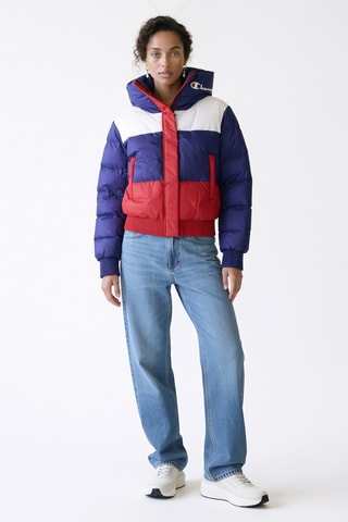 Gewatteerde jas met capuchon - Marineblauw en Wit