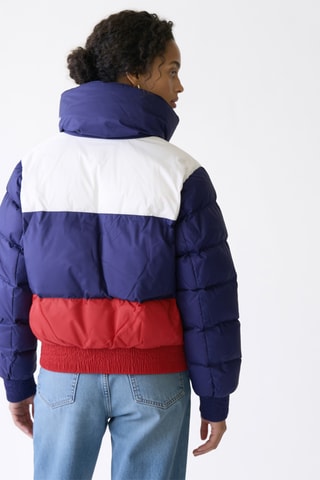 Gewatteerde jas met capuchon - Marineblauw en Wit