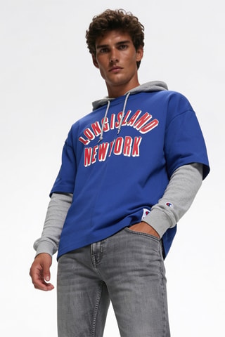 2-in-1 T-shirt met capuchon - Koningsblauw