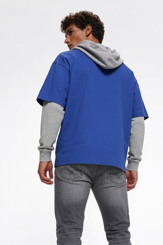 2-in-1 T-shirt met capuchon - Koningsblauw
