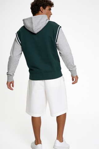 Sweater met trompe-l’œil effect - Donkergroen en Gemêleerd Lichtgrijs