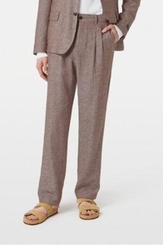 Chino droit en lin - Marron chiné