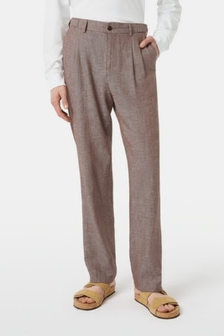 Chino droit en lin - Marron chiné