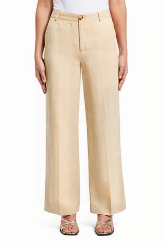 Pantalon wide legs en lin taille haute - Beige